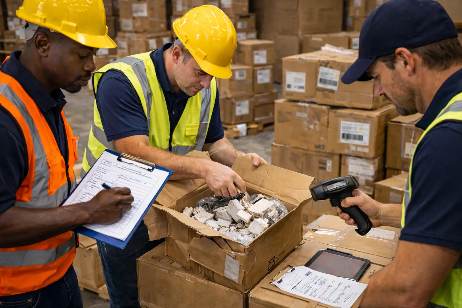 Barcode scanner tracking incoming shipments during warehouse receiving to update inventory systems and reduce counting errors