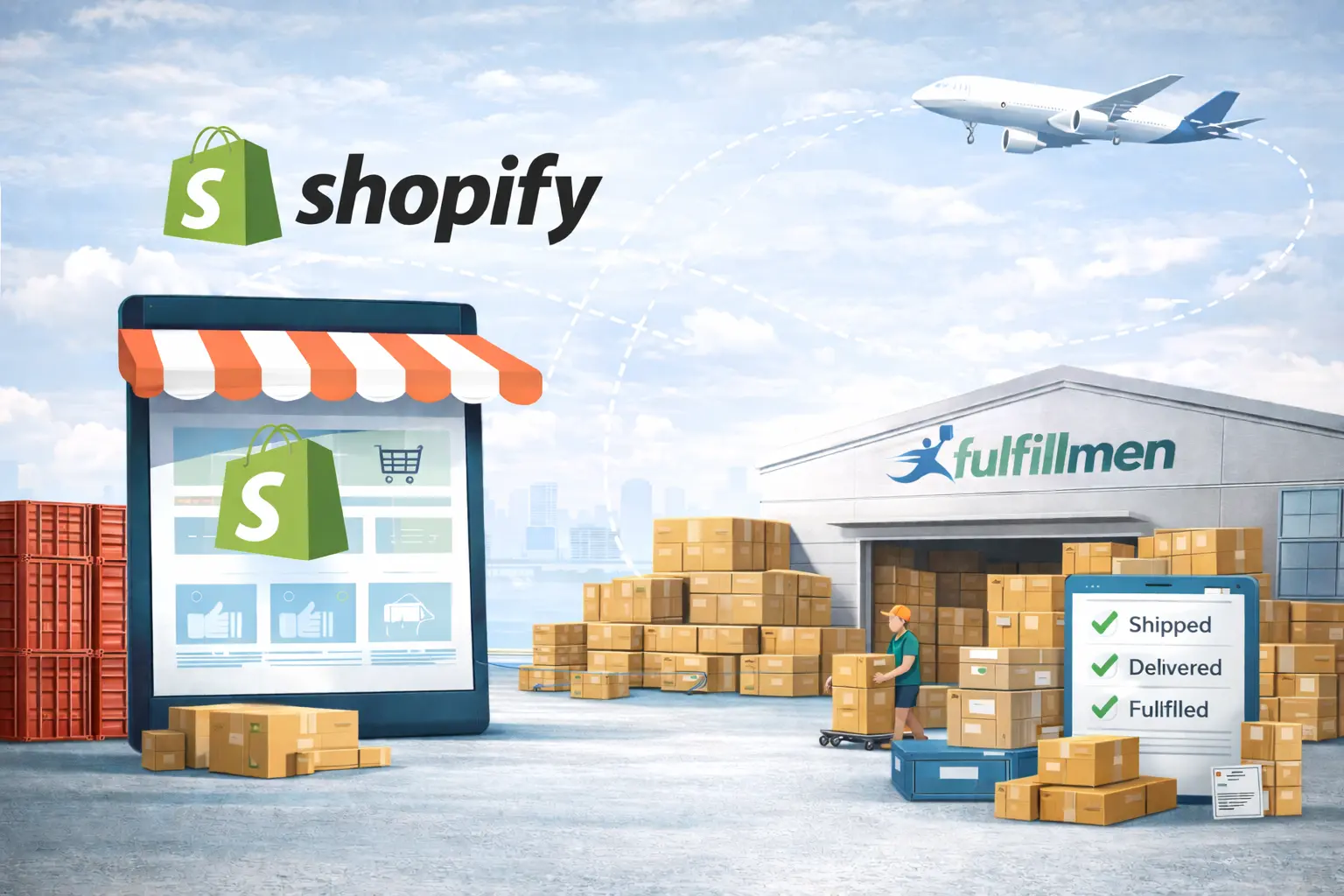 Shopify fulfillment process showing order processing workflow from customer purchase to delivery with warehouse packing