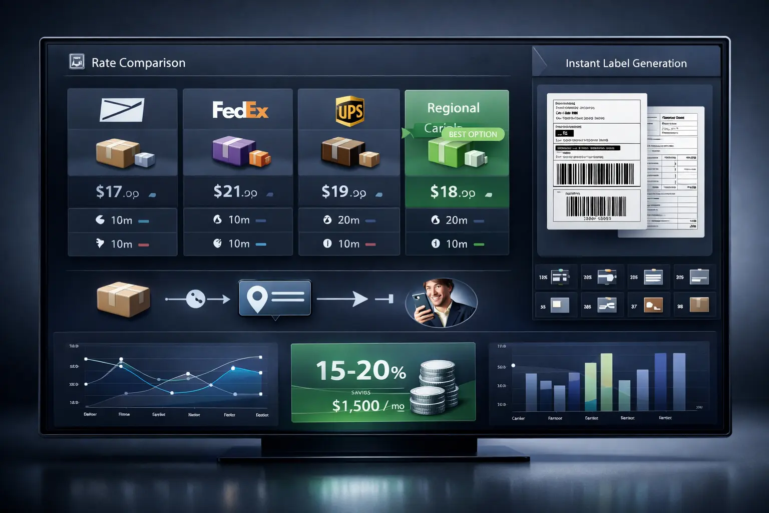 Multi-carrier rate comparison in shipping software interface