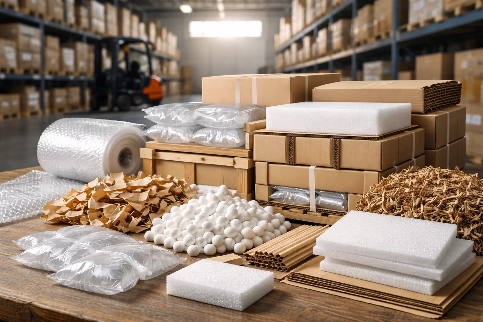 Inflatable dunnage bags securing cargo pallets in freight truck trailer preventing load shifting during transportation