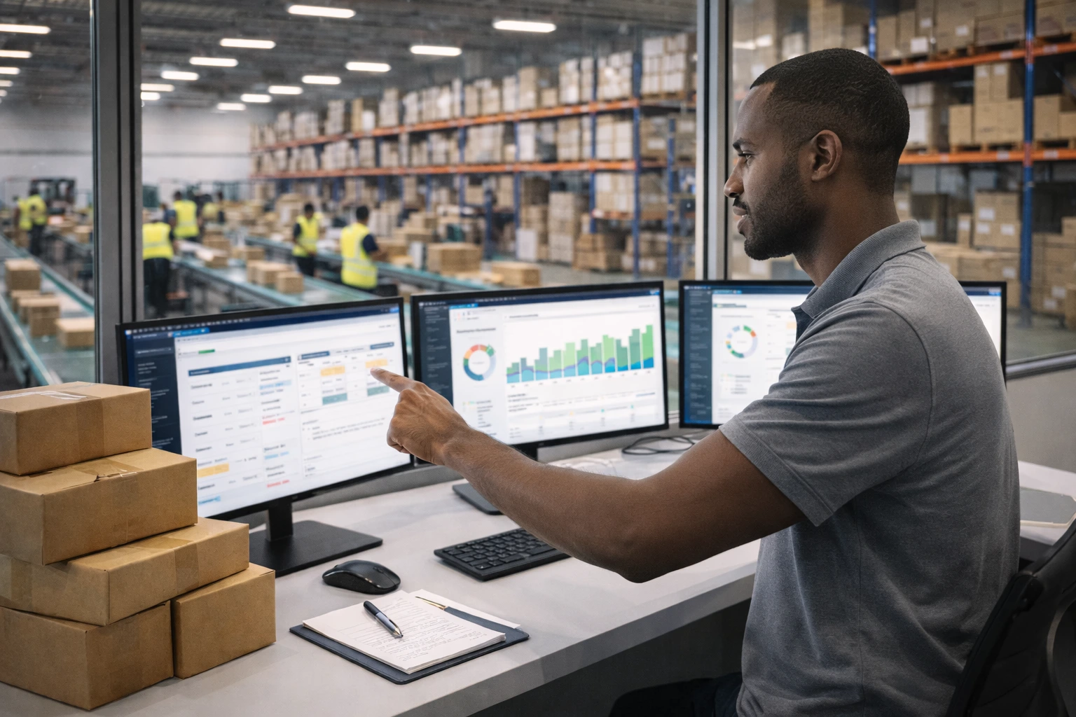 connecting Shopify store to China fulfillment center showing operations manager syncing ecommerce orders with warehouse