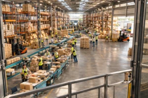 how to choose a logistics company showing ecommerce 3PL evaluation with fulfilment warehouse operation in background