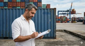 LCL shipping explained freight forwarder reviewing LCL shipment documents at a China port container terminal