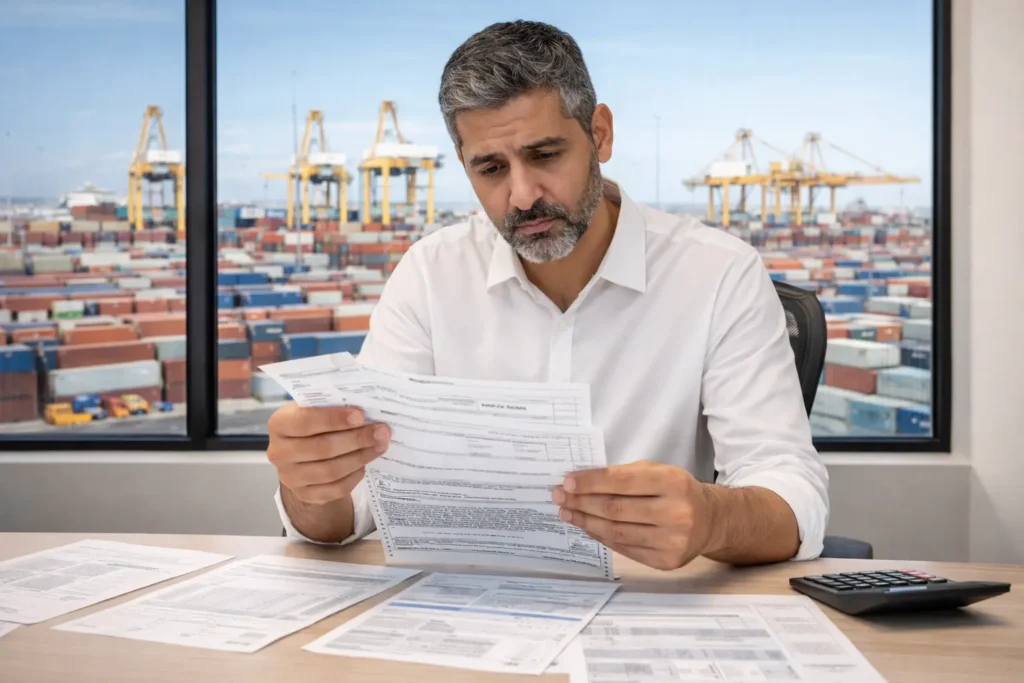 import tax from China to USA showing importer calculating full duty stack with Section 301 tariffs and customs fees