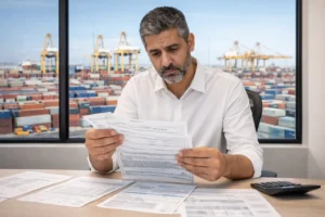 import tax from China to USA showing importer calculating full duty stack with Section 301 tariffs and customs fees