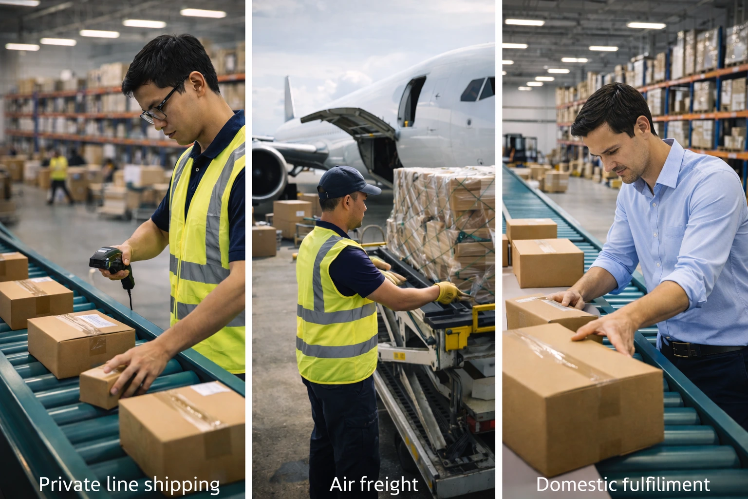 three main dropshipping shipping options in 2026 showing private lines air freight and US warehouse fulfillment methods
