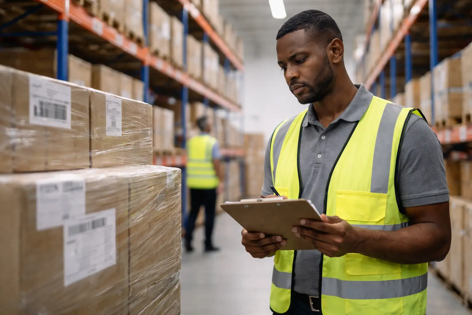 eCommerce seller inspecting imported goods USA customs clearance shipment arriving at a 3PL fulfillment warehouse
