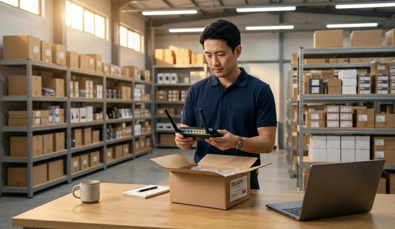 3PL warehouse quality control inspector checking China-sourced dropshipping product units before despatch to eliminate batch quality inconsistency