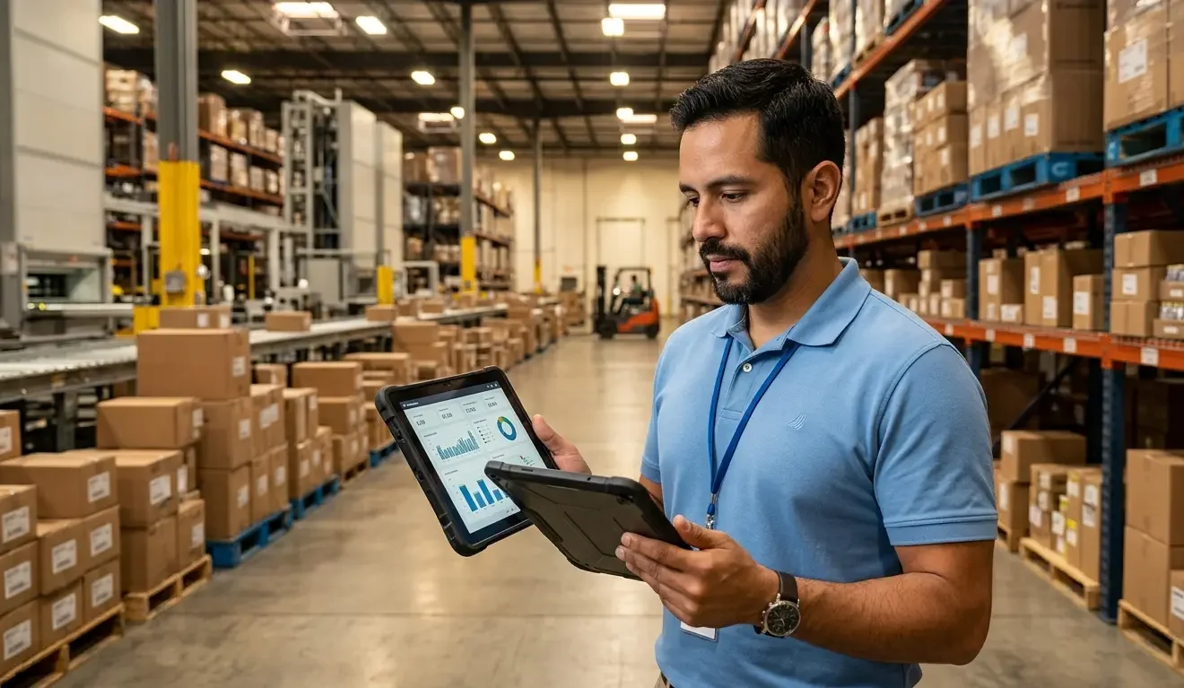 Fulfillment warehouse manager reviewing inventory data on a tablet at a professional 3PL fulfilment centre showing the alternative to Amazon FBA for DTC brand owners