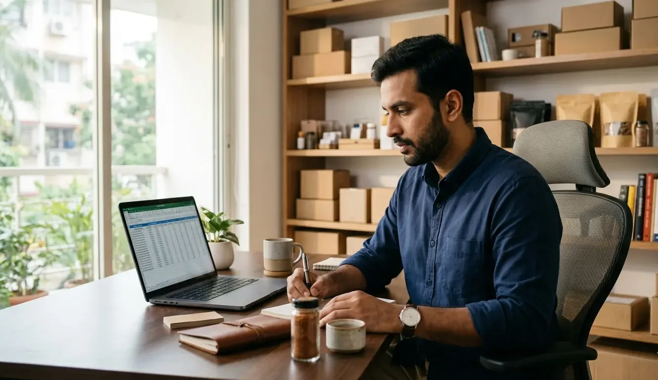 Ecommerce founder reviews supplier samples to decide if a minimum order quantity fits his inventory budget plan