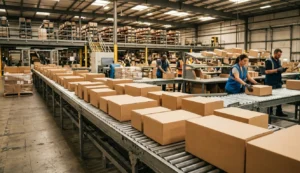 Shein delivery package on doorstep with smartphone showing order tracking app update
