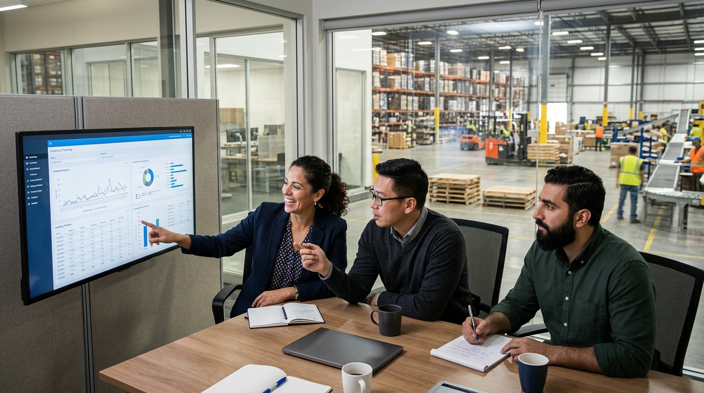 3PL fulfilment team reviewing inventory planning data to prevent stockouts across global ecommerce supply chains.