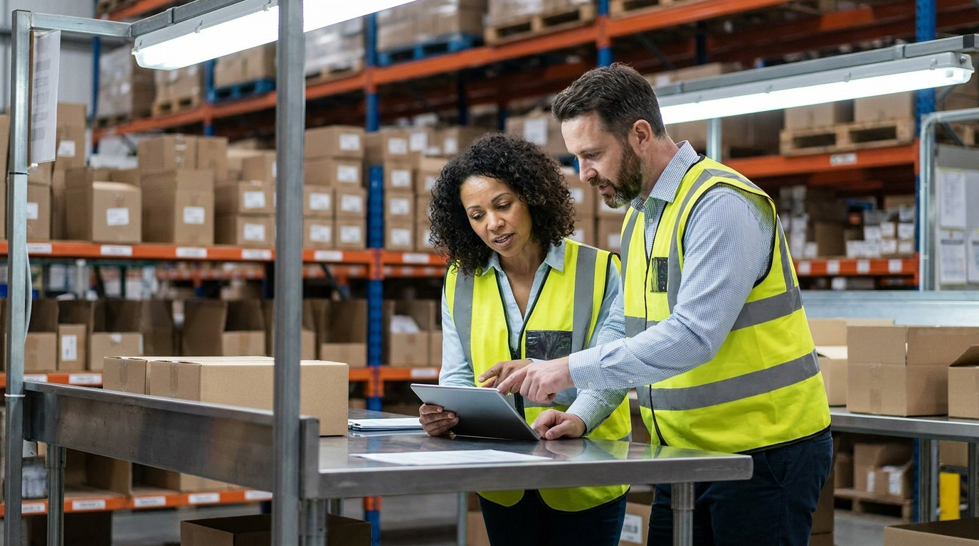 Fulfillment center team reviewing dead stock and slow moving inventory management strategy at a Shenzhen 3PL warehouse operations desk